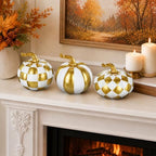 Briful 3-Piece White and Gold Resin Pumpkin Set Modern Fall Decor - Image 3