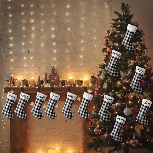 Tatuo 12 Pack Christmas Burlap Stockings Hanging,Black White - Image 5