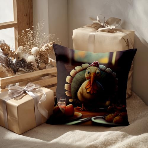 Batmerry Happy Thanksgiving Day Throw Pillow Covers, Turkey Cuteness Cartoons Food Decorative Pillow Covers Digital Printing Blended for Couch Sofa Bed Invisible Zipper 24X24 in(Set of 2) - Image 2
