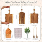 6 Pcs Cottage Core Kitchen Decor includes 2 Mini Scalloped Cutting Boards, Buffalo Kitchen Towel, Hanging Basket, Artificial Eucalyptus Stems and Wood Bead Garland for Kitchen Wall Hook Rack Decor - Image 2
