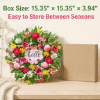 Spring Summer Wreaths for Front Door 24 Inch with Cherry Blossom,Pink Roses & Hello Sign,Summer Door Wreath for Entryway,Porch & Home Décor Indoor Outdoor - Image 6