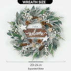 24 Inch Winter Wreaths for Front Door Outside- Pinkpuii Artificial Outdoor Christmas Wreath with Pinecones,White Berries and Welcome Sign,Xmas Holiday Winter Decorations for Home Farmhuse Door Decor - Image 3