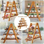 MAJURI 3 Tier Wooden Serving Tray, Halloween Serving Tray, Set of 2 Tongs Free, Tiered Serving Trays for Party, Picnic, Your Perfect Elevated Charcuterie Stand and for 3 Tiered Dessert Stand Lovers - Image 6
