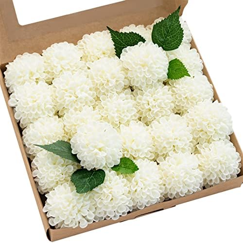 Ling's moment Whte Ivory Artificial Dahlias, Wedding Flowers, 25 pcs by LingsMoment