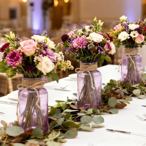 6 Pack Mason Jar Vases for Centerpieces, Purple Glass Flower Vase - Image 6