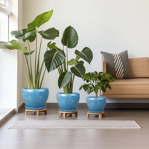 Ceramic Plant Pots, 10+8+6 Inch Ceramic Planters Indoor, Blue - Image 2