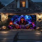 7x16ft Halloween Garage Door Banner Decorations, Scary Grim Reaper Skull - Image 3