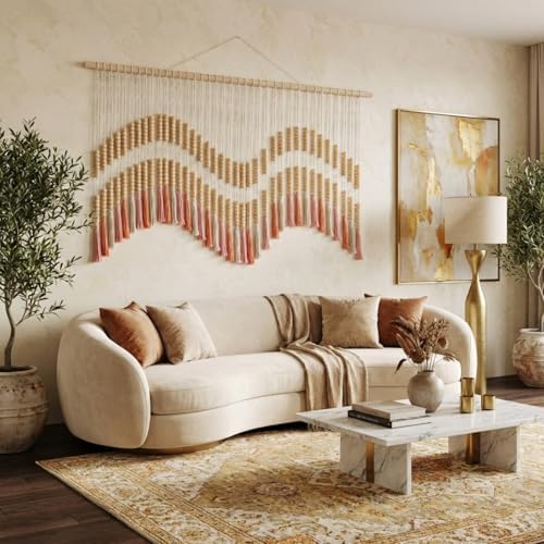 Tiamon Boho Wall Decor - 59'' W x 42'' L Macrame Wall Hanging Beaded Large Tapestry Art for Home Bathroom Farmhouse Bedroom Living Room Office Natural Modern Rustic Decoration - Image 6