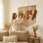 Fall Leaf Macrame Wall Hanging, Boho Brown Leaves, 39.4" W x 31.5" L - Image 7