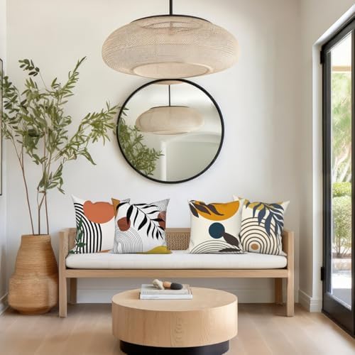 4 Pcs/Set Abstract Line Throw Pillow Covers Boho Sun Moon Arch Botanical Leaves Geometric Lines Plants Linen Throw Cushion Cases for Couch Sofa Bedroom Decorative, 24"x24" - Image 5