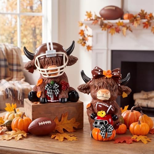 Karenhi 2 Pcs Highland Cow Figurines Fall Football Tabletop Decorations - Image 6