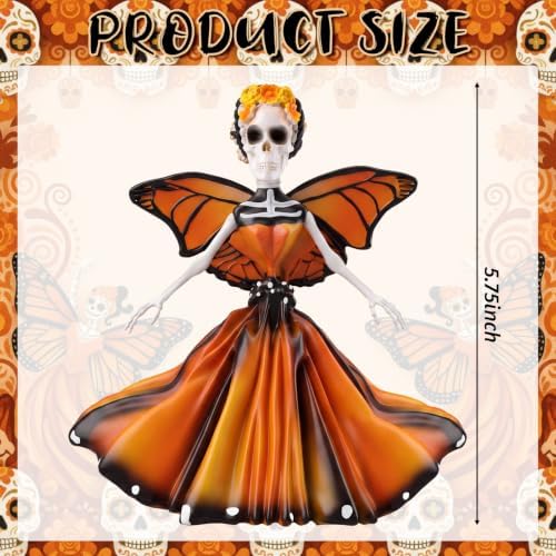 Simgoing Day of the Dead Figurines Resin Monarch Butterfly Sugar Skull Dancer, Skeleton Sculpture Dia De Los Muertos Altar Decor for Halloween Gothic Home Ofrenda Decor - Image 2