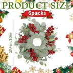 6 Pcs Christmas Artificial Christmas Eucalyptus 10 Inch Greenery Wreath for Front Door Cabinets Indoor Outdoor Wall Decor Christmas Wall Home Kitchen Porch Window Decoration - Image 2