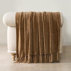 EverGrace Chenille Knit Throw Blanket for Couch, 60"x80", Warm Beige - Image 5