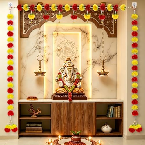 Marigold Garland Hindu Diwali Wedding Toran Flower Hanging Pooja Decor 3PCS by BangBangDa