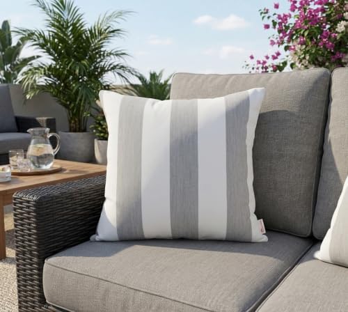 Outdoor/Indoor Sunbrella Throw Pillow Cover Only Square Set of 2 Pieces 20 inch x 20 inch Cabana Granite/Gray Stripe - Insert Not Included - Image 4