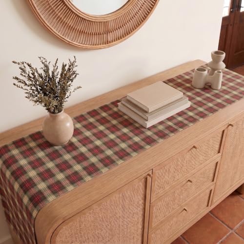 Solino Home 100% Pure Linen Table Runner Brown, Hunter's Plaid 14 x 60 in - Image 2