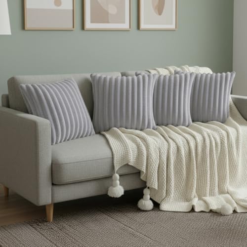 Gray Throw Pillow Covers 20 x 20 Set of 4, Cute Boho Throw Pillow Cover for Couch/Bed, Decorative Pillows Covers for Sofa/Bed, Accent Pillow Covers for Living Room, Rustic/Home/Room Decor - Image 5