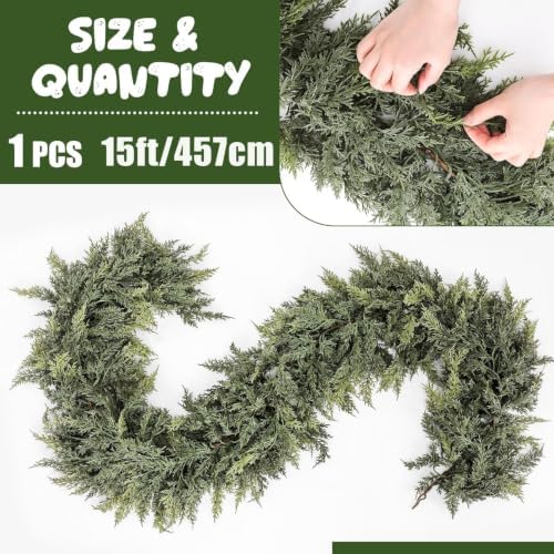 Jutom 1 Pcs 15 ft Artificial Christmas Cedar Garland - Image 2