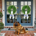 Boxwood Wreath for Front Door Spring Summer Wreaths Farmhouse Hanger,Last Name Year Inital Round Porch Decor,20 inch Multi Occasion use Wreath with Personalized Monogram sash Embroidered - (M) - Image 2