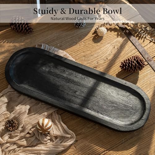 Hanobe Extra Large Wood Decorative Bowl for Table Centerpiece, 25.5" Black - Image 3