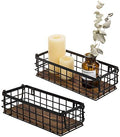 MyGift Set of 2 Black Metal Wire Baskets with Burnt Wood Base Handles by MyGiftHome
