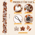 2 Pack 6 Ft Fall Garland with Lights & Timer, Thanksgiving Mantel Decor - Image 2