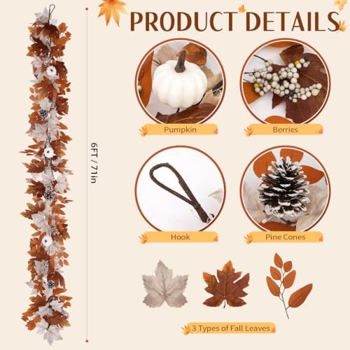 2 Pack 6 Ft Fall Garland with Lights & Timer, Thanksgiving Mantel Decor - Image 2
