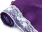 VDS Pack of 25, Burlap Table Runner with White Lace Edge, 100% Natural Jute Rustic Hessian Table Cloth Centerpiece for Wedding Birthday Party Banquet Table Decoration (Size 12X108 Inch)(Purple) - Image 5