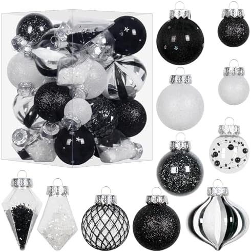 34PCS Black/White Christmas Ball Ornaments Set for Tree Decor by MoonXmas