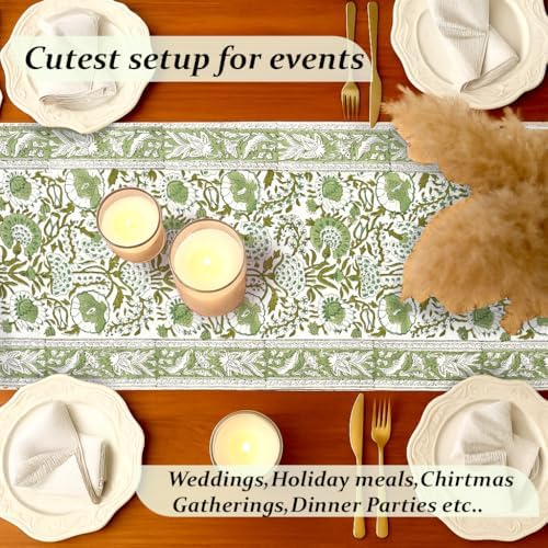 CPC Agate Green Block Print Cotton Table Runner 16x72 Inch Long Runner - Image 3