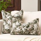 FANAMI Vintage Floral Throw Pillow Covers 20x20 Set of 2 Boho Farmhouse Accent Pillowcase Neutral Modern Chenille Square Decorative Cushion Covers for Couch Sofa Bed Living Room Home Decor, Green - Image 4