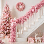 9FT Pink Christmas Cedar Garland, Realistic Artificial Garland, Soft Pastel Xmas Decorations Indoor Outdoor, Faux Holiday Garland for Mantle, Fireplace, Table, Door, Wedding Party Decor - Image 7