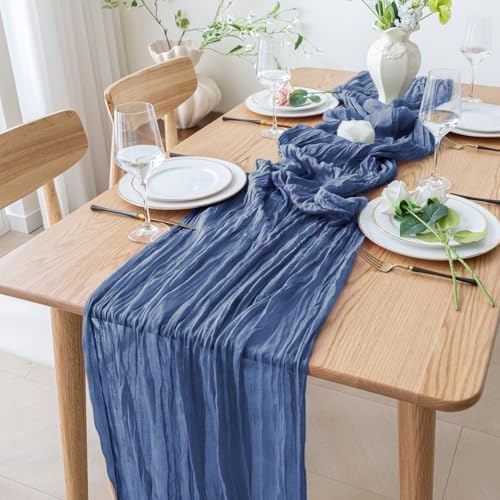 Cheesecloth Table Runner 10FT 12Pcs Blue Boho Gauze Sheer Runners - Image 6
