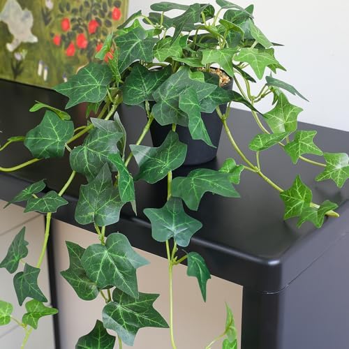 Fake English Ivy Plants in Pots Set of 2 – Realistic Artificial Ivy Greenery for Home Decor, Tabletop, Office, Shelf, Balcony or Bathroom – Lifelike Faux Hanging Vines, No Maintenance Required - Image 3
