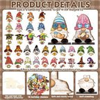 68 Pcs Seasonal Interchangeable Wooden Gnome Decor Farmhouse Holiday 2 Pcs Gnome Standing Centerpieces Decoration with 2 Wooden Bases 64 Detachable Hats Magnet Pieces for DIY Holiday Decorations - Image 3