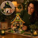 Blue Sky Clayworks The Drunken Leprechaun Candle House, Ceramic 8" L x 7" W x 9" H, Shamrock Pub Glow - Image 5