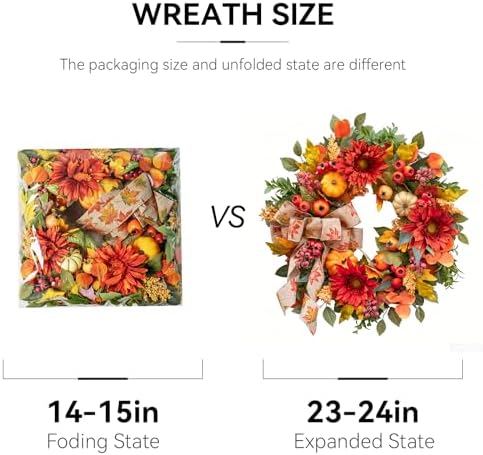 Fall Wreaths for Front Door 24 Inch Autumn Wreath Rustic Fall Decor - Image 5
