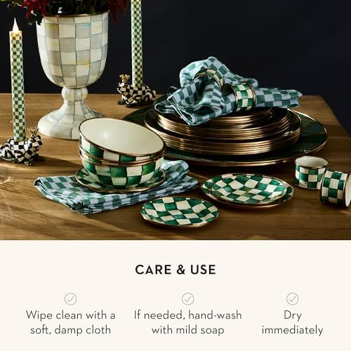 MACKENZIE-CHILDS Set of 4 Enamel Napkin Rings, Napkin-Holder Ring Set for Cloth Napkins, Green-and-White Emerald Check - Image 5