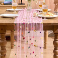 Pink Floral Table Runner Embroidery Daisy Spring Seasonal Table Linens by QueenDream