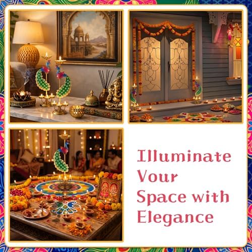 LemonRoad 2pcs Diwali Peacock Tealight Candle Holder, Brass Diya Lamp - Image 6