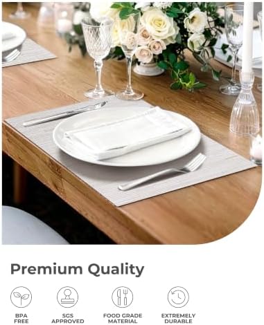 Leetaltree Pale Beige Placemats Set of 12 - Heat Resistant Non-Slip Place mats for Dining Table, Washable Durable PVC Vinyl Woven Table Mats（Pale Beige, 12） - Image 6