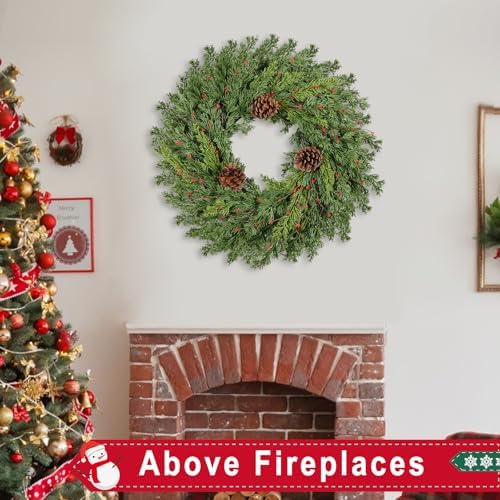 2PC Real Touch Pine Christmas Wreath 24 Inch Christmas Wreaths for Front Door Winter Wreath Artificial Green Wreaths Outdoor Christmas Decorations Indoor Outside Window Home Holiday Thanksgiving - Image 2