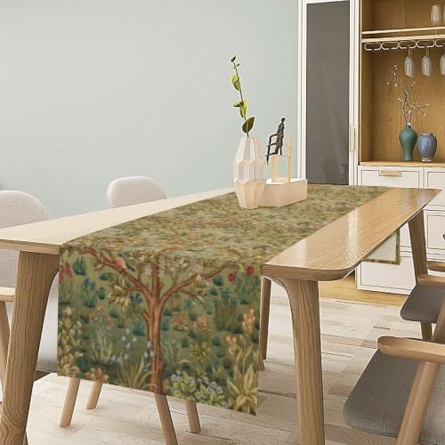 Tree of Life Table Runner, Boho Style Colorful Tree of Life Flower Bird Plant Pattern Print for Home Kitchen Table Decor Dining Coffee Room Party Decor 13x120in - Image 2