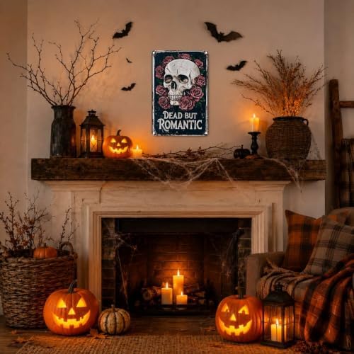 Vintage Metal Tin Sign Halloween Skull Roses Gothic Romance Wall Art for Bedroom Bar 12×16 Inches with Metal Frame - Image 5