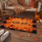 2 Pack Hello Fall Welcome Doormat, Orange Black Checkered Mat Non Slip - Image 5