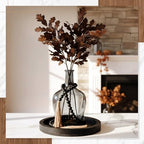3 Pcs Rustic Country Tabletop Centerpieces, Boho Clear Tall Glass Vases Decor Wooden Serving Tray Wood Bead Garland with Tassels for Wedding Living Room Home Table Holder (Black) - Image 5