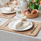 Woven Placemats Set of 6, 17" x 12" Rattan Table Mats, Natural Water Hyacinth Chargers for Dinner Plates, Wicker Placemats for Dining Table, Home, Wedding - Image 2