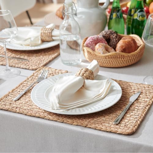 Woven Placemats Set of 6, 17" x 12" Rattan Table Mats, Natural Water Hyacinth Chargers for Dinner Plates, Wicker Placemats for Dining Table, Home, Wedding - Image 2