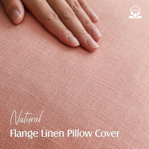 Foindtower Linen Solid Decorative Throw Pillow Covers 26x26 Inch Coral Pink - Image 2